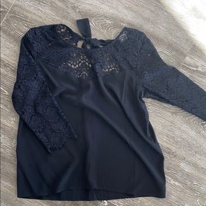 Sezane lace and silk tie back blouse